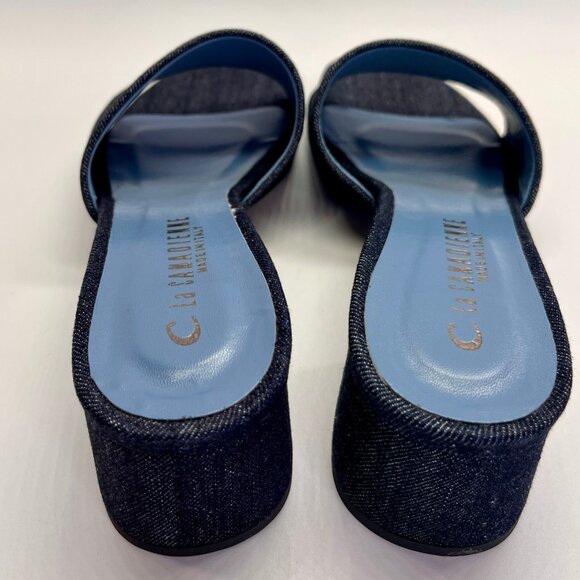 La Canadienne Frida Size 39 Denim Blue Open Toe Block Heel Mule Sandal - Picture 12 of 16